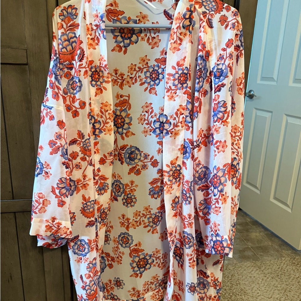 Ann Taylor Floral Kimono Jacket - Pink and Orange